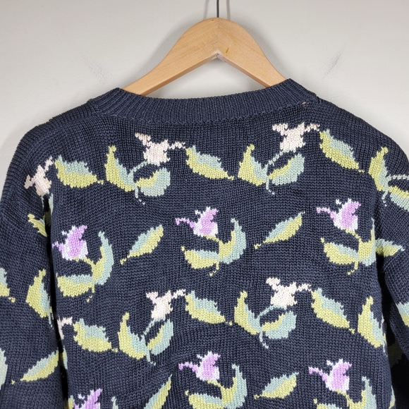 Vintage Handmade Peru Peruvian Floral Button Front Cardigan Knit Medium READ - Picture 5 of 6